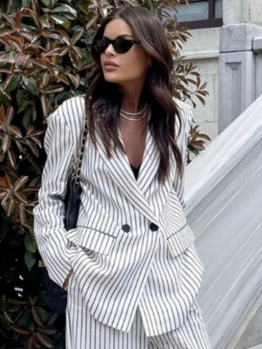 Zara Oversised White Blazer with Black Pinstripes Size XS